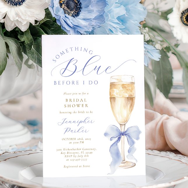 Convite Something Blue Bow Bridal Shower Invitation (Criador carregado)