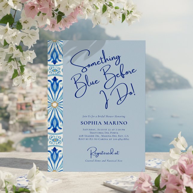 Convite Something Blue Bridal Shower | Mediterranean Tile  (Criador carregado)