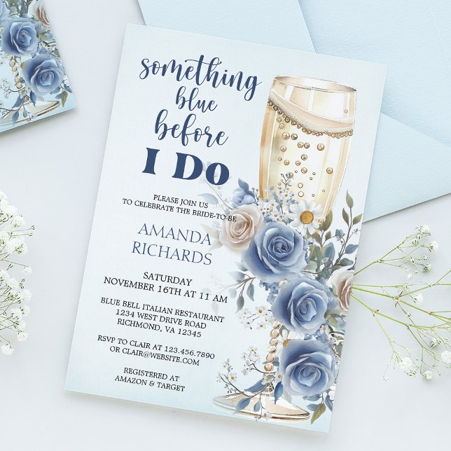 Convite Something Blue Champagne Floral Bridal Shower (Criador carregado)