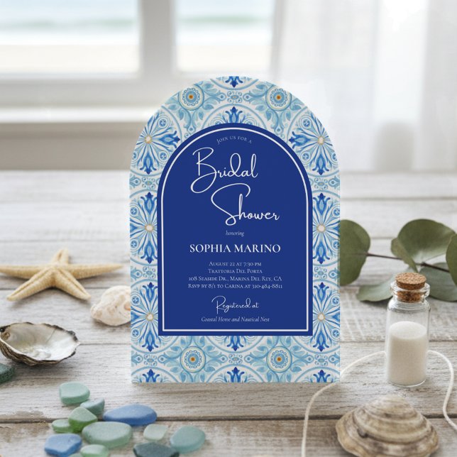 Convite Something Blue Coastal Mediterranean Bridal Shower (Criador carregado)