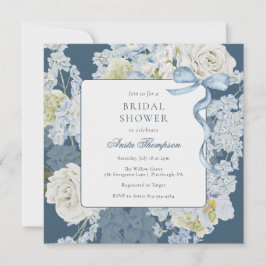 Convite Something Blue Floral Bow Bridal Shower