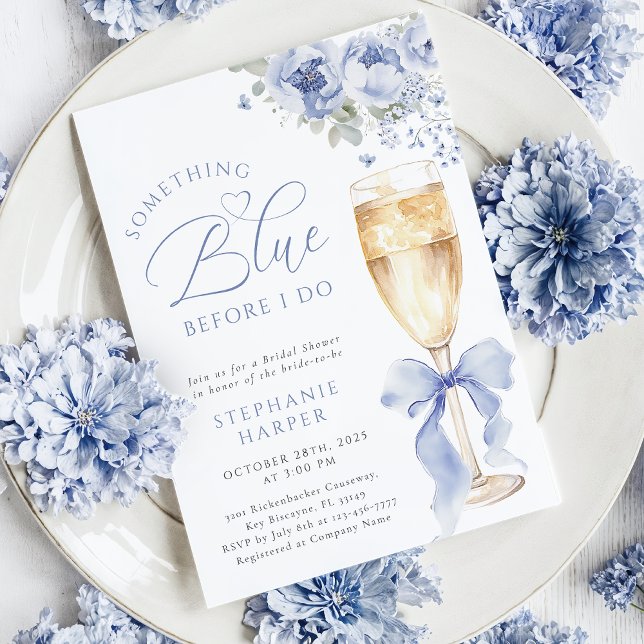 Convite Something Blue Floral Bridal Shower Invitation (Criador carregado)
