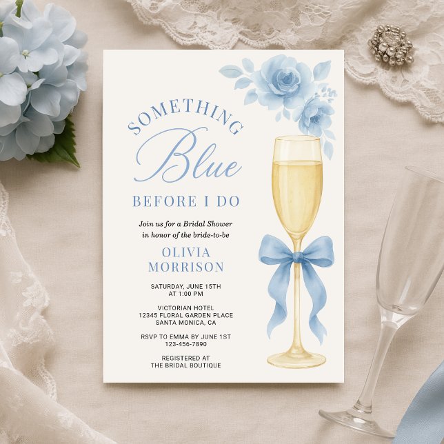 Convite Something Blue Floral Coquette Bow Bridal Shower  (Criador carregado)