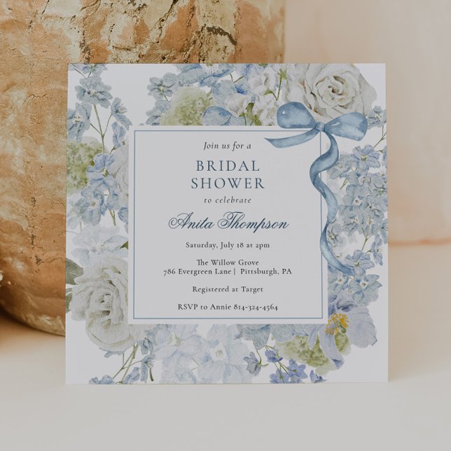 Convite Something Blue Floral Ribbon Bridal Shower (Criador carregado)