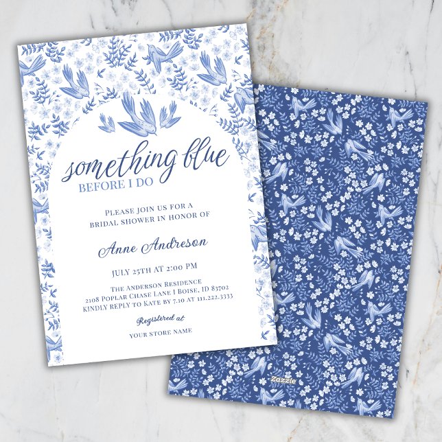 Convite Something Blue Hampton Birds Floral Bridal Shower (Criador carregado)