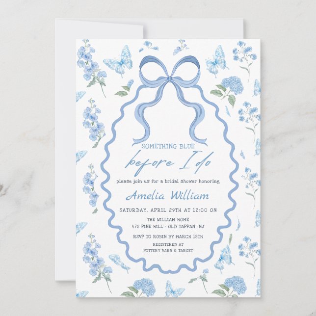 Convite Something Blue Hydrangea Bridal Shower Invitation (Frente)