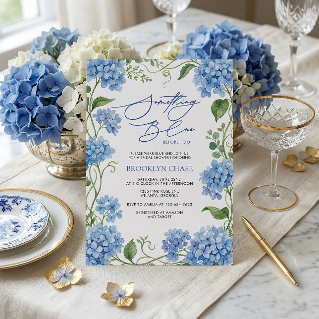 Convite Something Blue Hydrangea Floral Bridal Shower (Criador carregado)