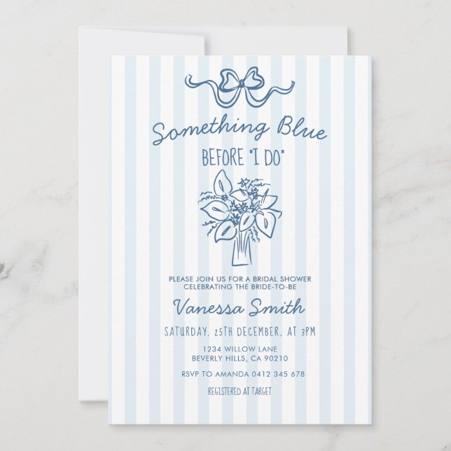 Convite Something Blue Stripe Bridal Shower Invitation (Frente)