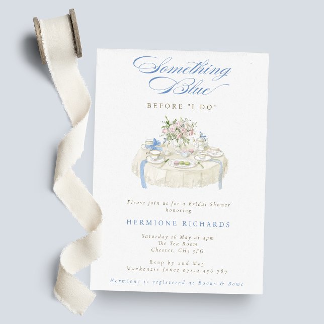 Convite Something Blue Watercolor Tea Party Bridal Shower (Criador carregado)