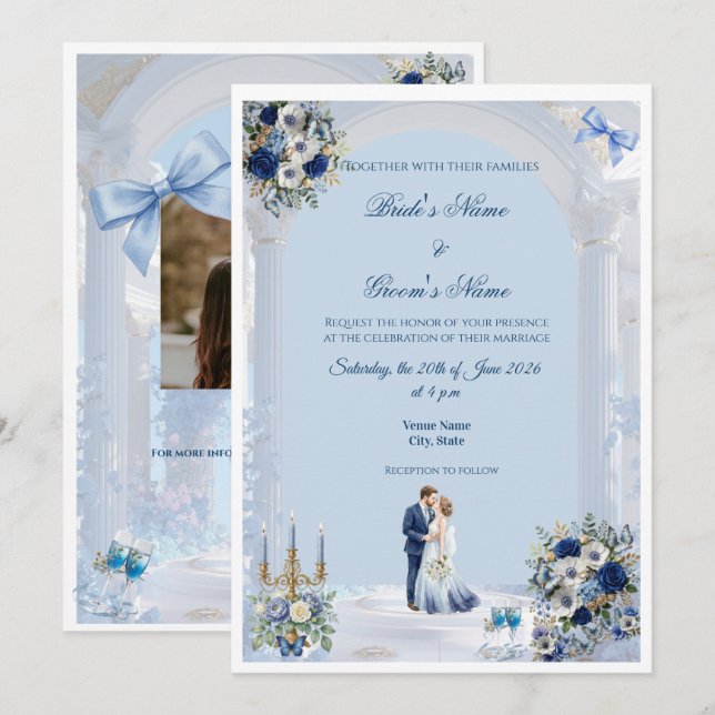 Convite Something Blue Wedding Invitation Card (Frente/Verso)