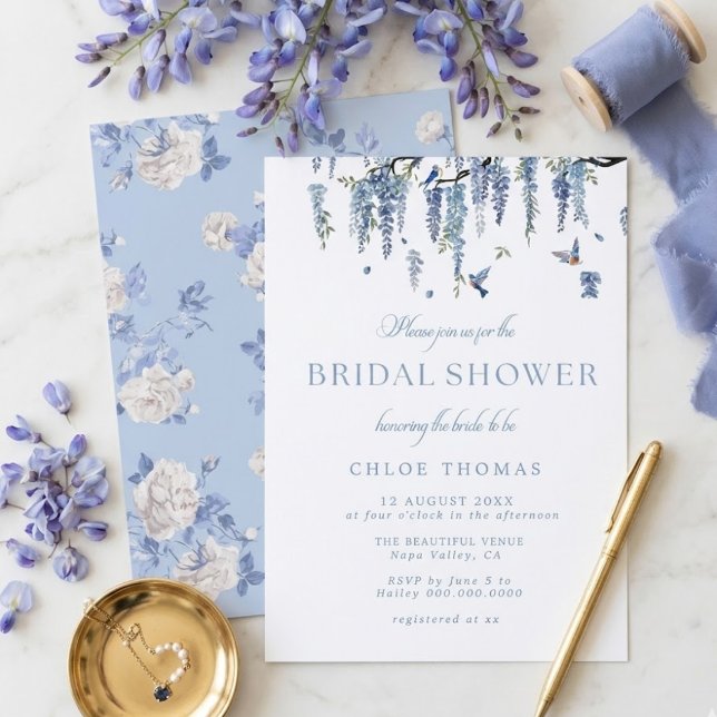 Convite Something Blue Wildflower Bouquet Bridal Shower  (Criador carregado)