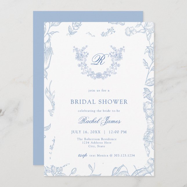 Convite Something Blue Wildflower Bridal Shower Invitation (Frente/Verso)