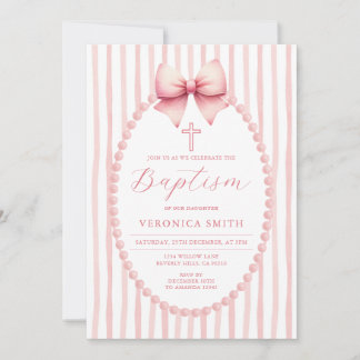 Convite Something Pink Bow coquette Pearl Baptism Cross