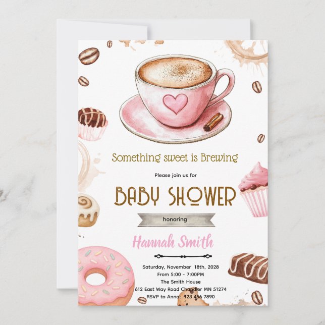 Convite Something sweet is brewing girl shower invite (Frente)