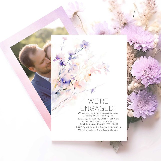 Convite Somos a Festa de noivado de Fotos Envolvida (Soft Purple Engagement Party Photo Invitations)