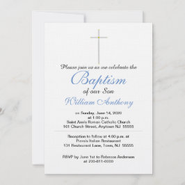 Convite Son Baptism Cruz Cinza Azul