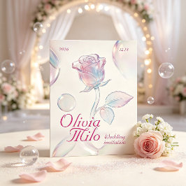 Convite sonhador, arejado, com rosa de vidro iridescente e
