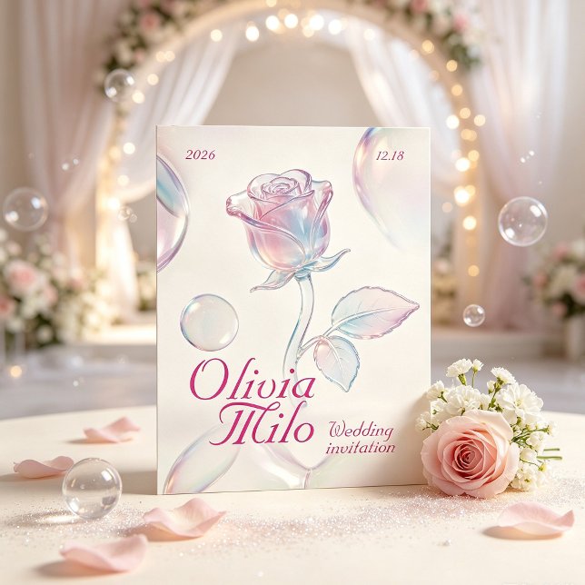 Convite sonhador, arejado, com rosa de vidro iridescente e (Criador carregado)