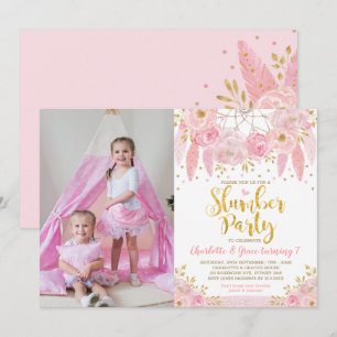 Convite Sonhadora Rosa Sleepover de Aniversário do Partido