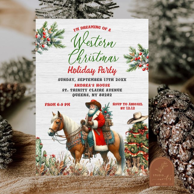Convite Sonhando Com a Festa de Natal do Cowboy Santa do O (Criador carregado)