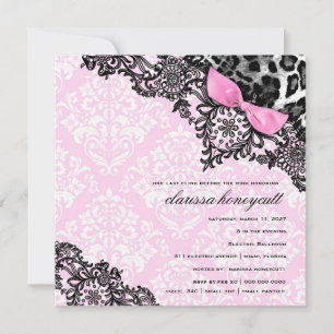 Convite Sonho 311 no leopardo & no damasco cor-de-rosa