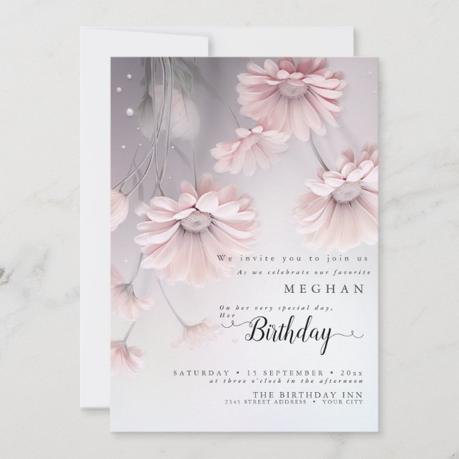 Convite Sonho Boêmio Margaridas Rosa Aniversário (Frente)