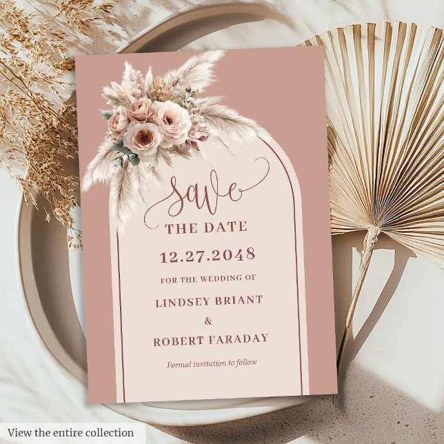 Convite Sonho Boho Floral Arco Rosa Po dusty Save the Date (Dreamy Boho Dusty Pink Floral Arch Save the Date)