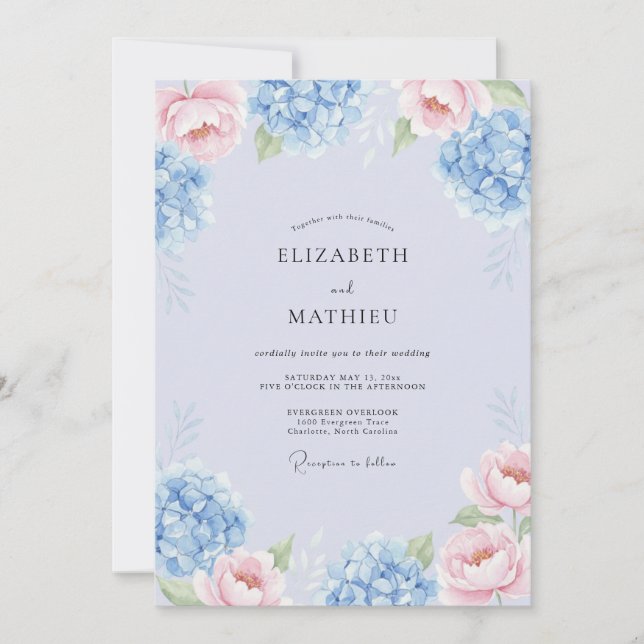 Convite Sonho Botânico Azul Celeste para Casamento de Prim (Frente)