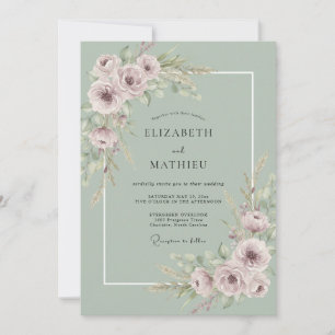Convite Sonho Botânico de Casamento em Verde Sage