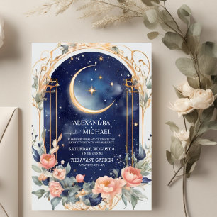 Convite Sonho Celestial Azul de uma Noite de Verão Casamen
