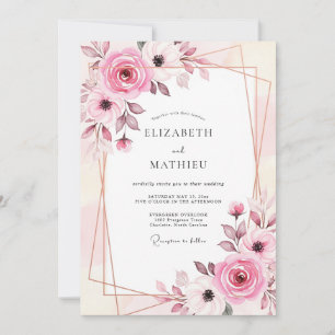 Convite Sonho Cor-de-Rosa Empoeirado Casamento Sonhador de
