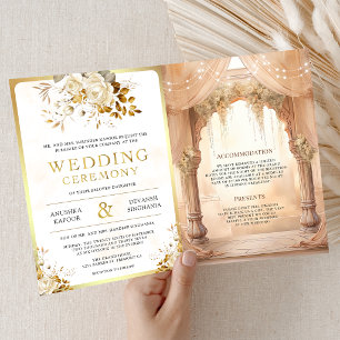 Convite Sonho Creme Floral Mandap Casamento Hindu Indiano