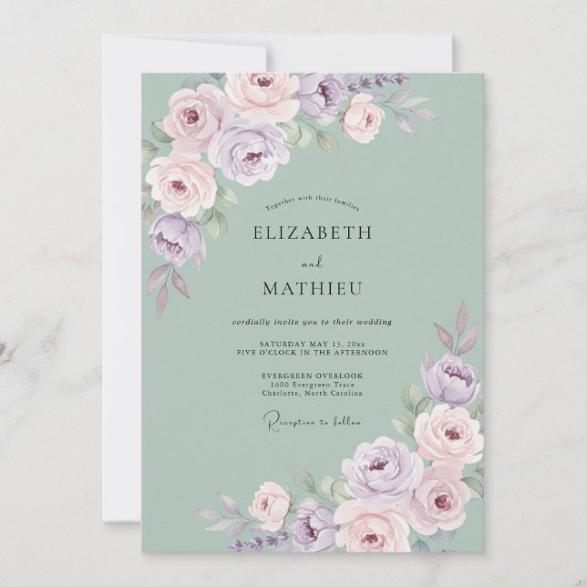 Convite Sonho de Aquarela de Casamento em Verde Sage (Frente)