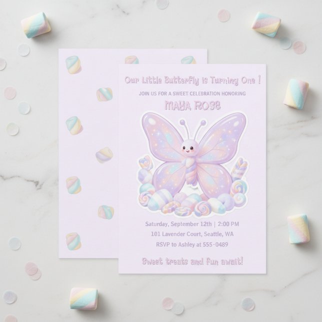 Convite Sonho de Borboleta Lavanda Roxa Aniversário Infant (Purple Lavender Dream Butterfly Kids Birthday Invitation)
