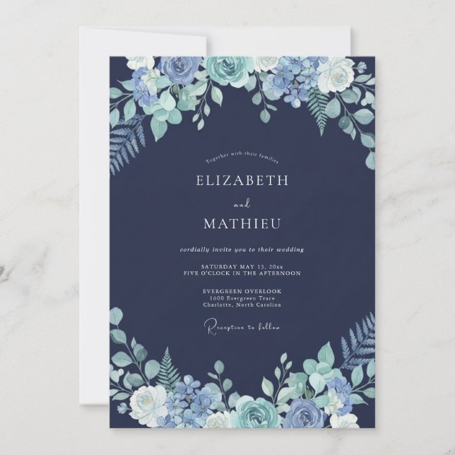 Convite Sonho de Casamento de Inverno Azul-Marinho (Frente)