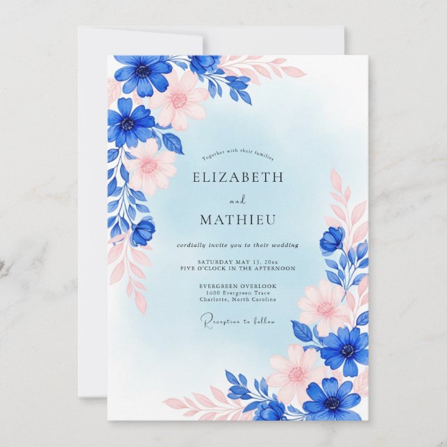Convite Sonho de Casamento de Primavera Azul Real (Frente)