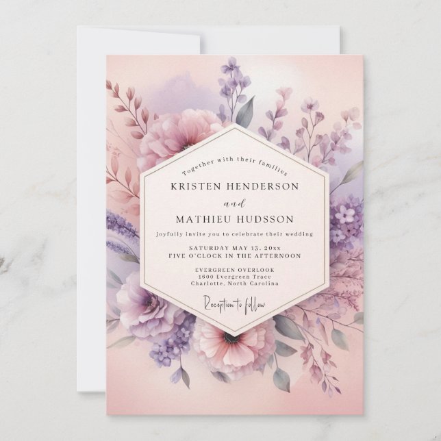 Convite Sonho de Casamento Floral Malva (Frente)