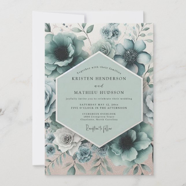 Convite Sonho de Casamento Floral Turquesa (Frente)