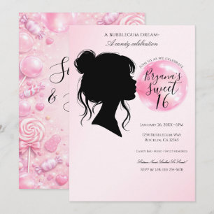 Convite Sonho de Chiclete Rosa Doce Celebração 16 Anos  