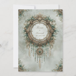 Convite Sonho Dourado Turquesa Boho Casamento com Penas