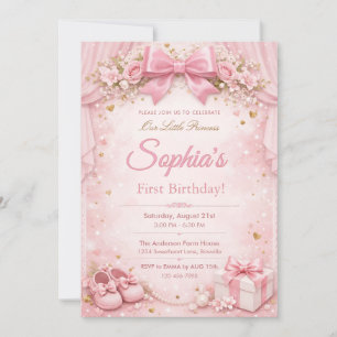 Convite Sonho e Brilho Floral Rosa Arco 1º Aniversário