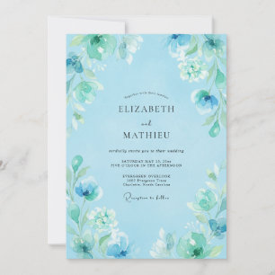 Convite Sonho Floral Azul Céu Casamento