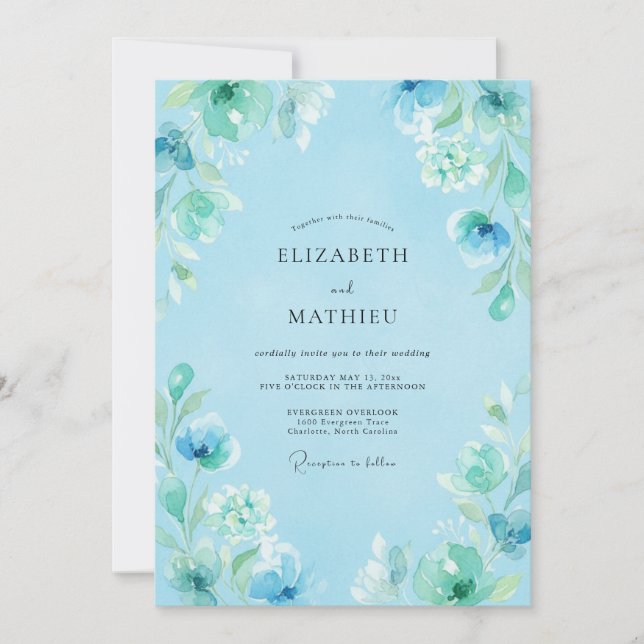 Convite Sonho Floral Azul Céu Casamento (Frente)