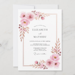 Convite Sonho Floral Cor-de-Rosa de Casamento