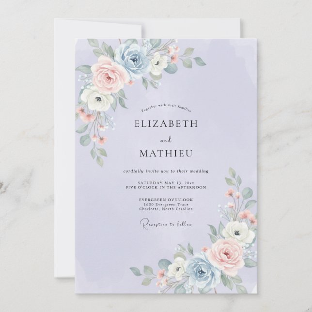 Convite Sonho Floral de Vinca Azul Casamento (Frente)