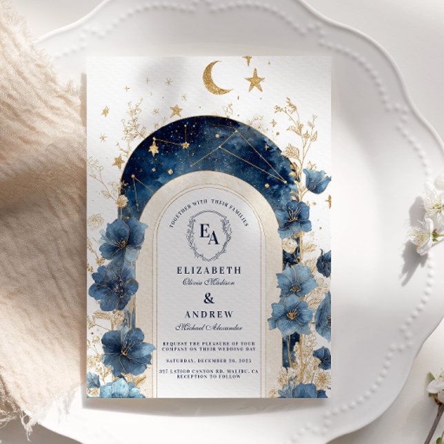 Convite Sonho Floral Lunar Dourado Casamento (Criador carregado)