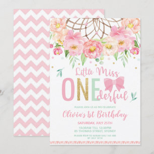 Convite Sonho Floral primeiro aniversario da Miss Onetiful