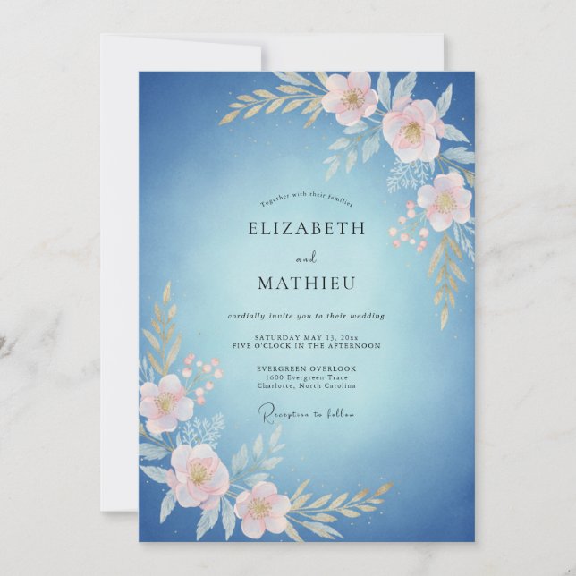 Convite Sonho Florido Azul Céu Casamento (Frente)