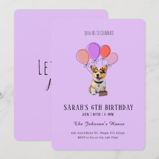Convite Sonho Lavanda - Corgi Aniversário Personalizável