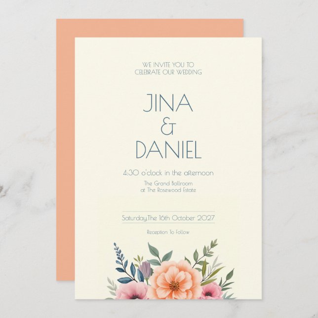 Convite Sonho Pêssego e Petal (Frente/Verso)